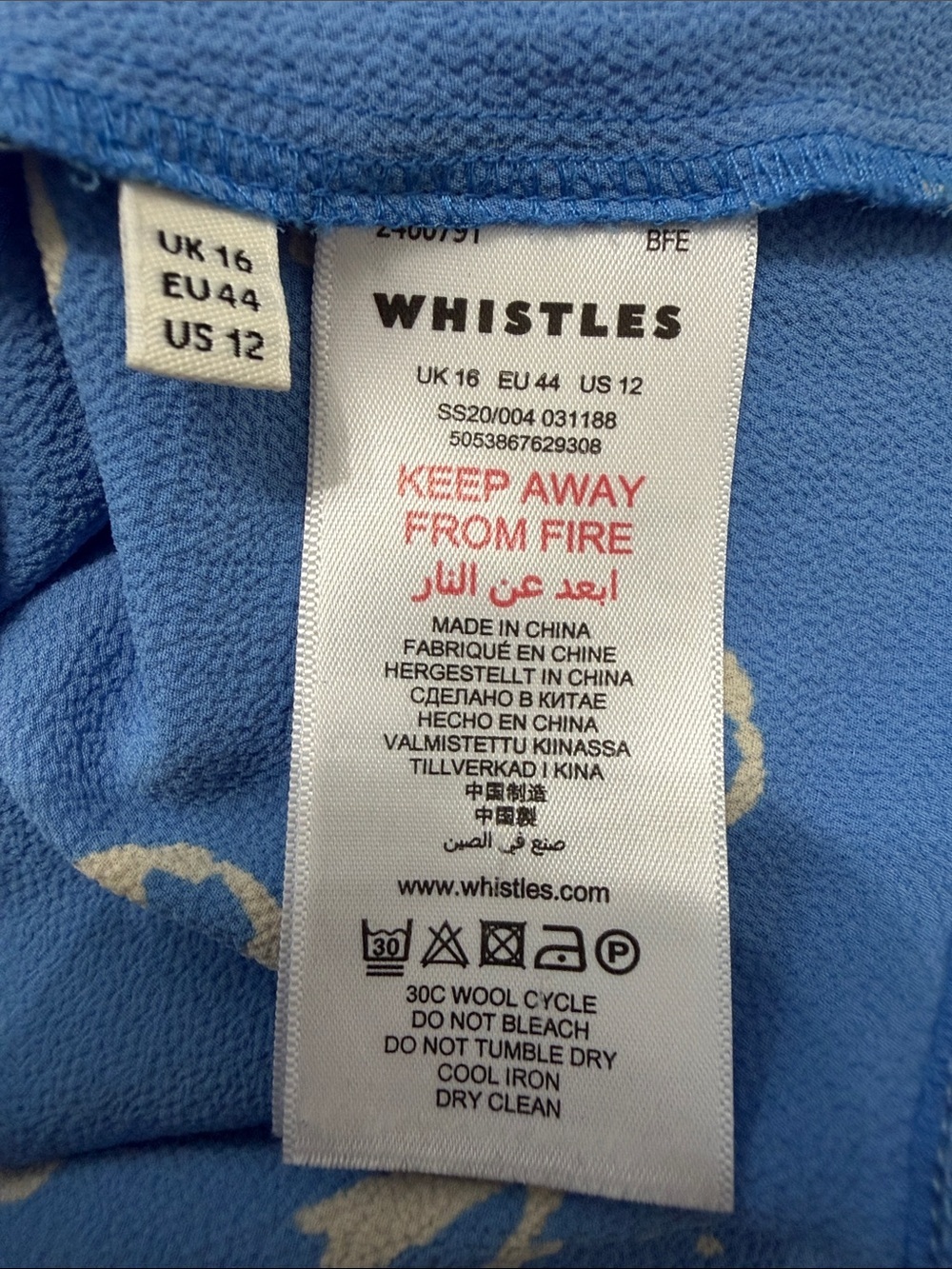WHISTLES Blue Watercolour Animal Dress size 12 - Picture 8 of 10